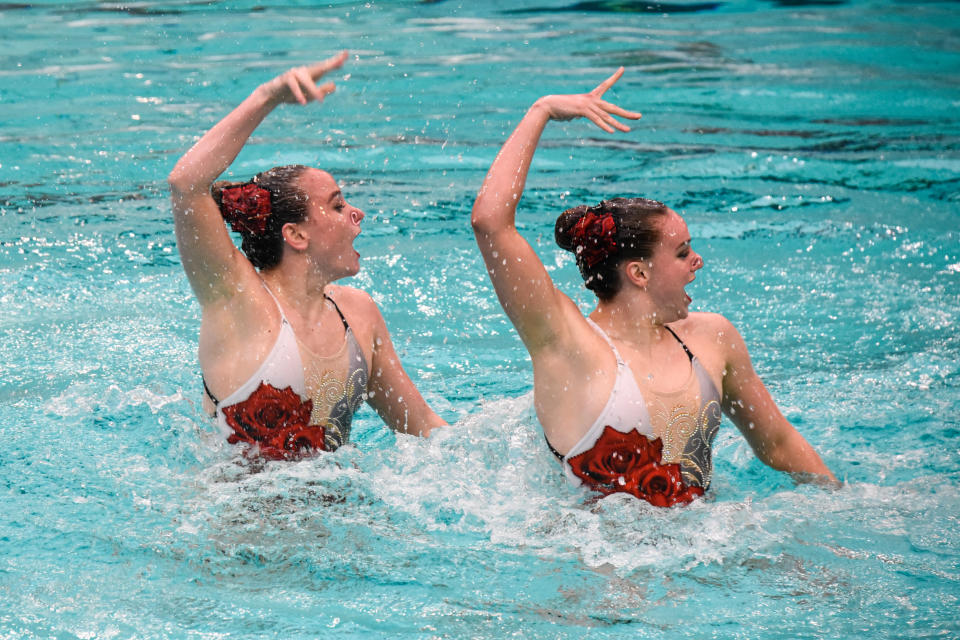 Team GB synchronised swimming duo Kate Shortman and Izzy Thorpe will compete for a place at the Tokyo Olympics at the re-scheduled trials in May © Federico Pestellini / Panoramic