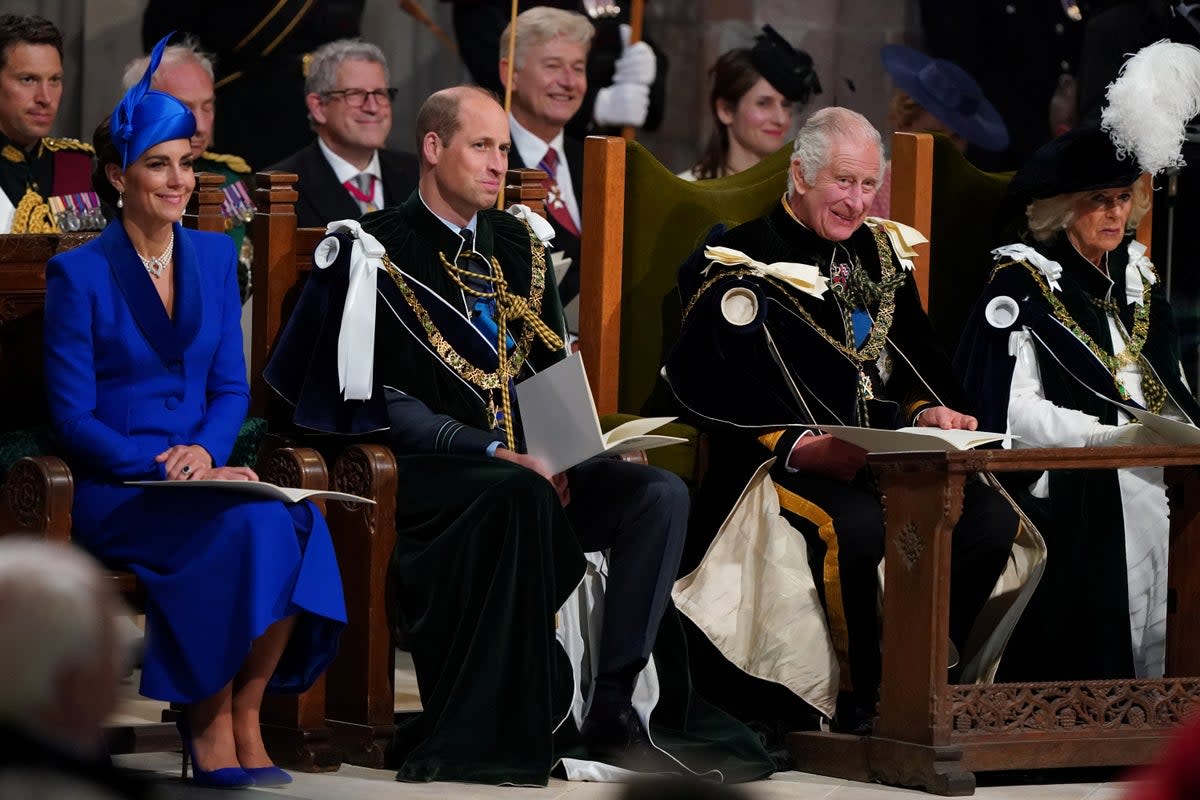 Prince William and Catherine, Princess of Wales, King Charles III and Queen Camilla at the crowning ceremony (via REUTERS)