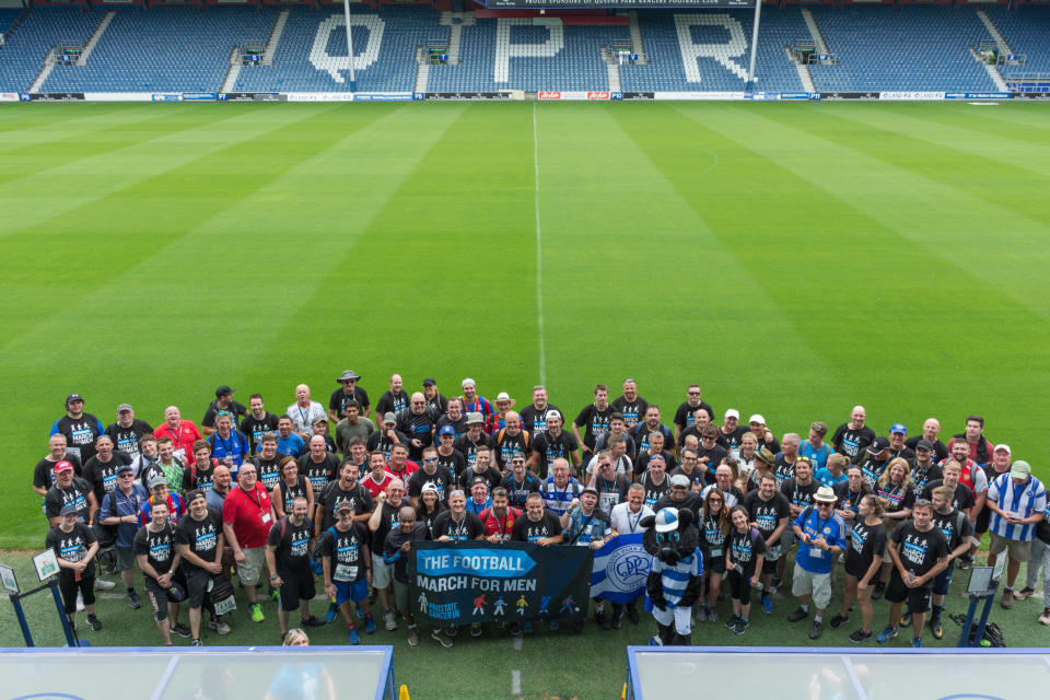 Group shot: the walkers come together at Loftus Road