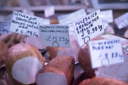 Meat is displayed at a Polish delicatessen in Grays in southern Britain December 11, 2015. REUTERS/Neil Hall