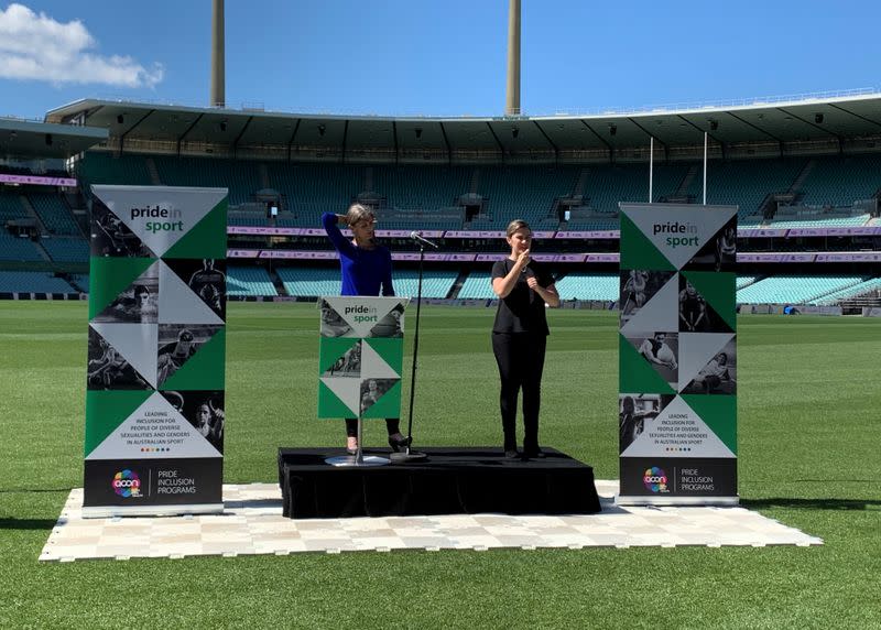 Transgender athlete Coughlan speaks at Sydney Cricket Ground