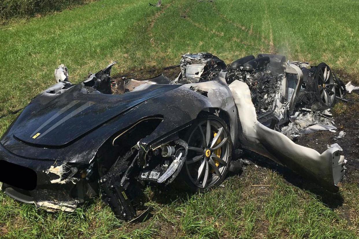 Horror crash: the Ferrari was left in a crumpled heap: PA