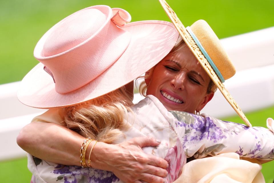 Zara Tindall embraced Lady Gabriella Kingston on day one of Royal Ascot (David Davies/PA) (PA Wire)