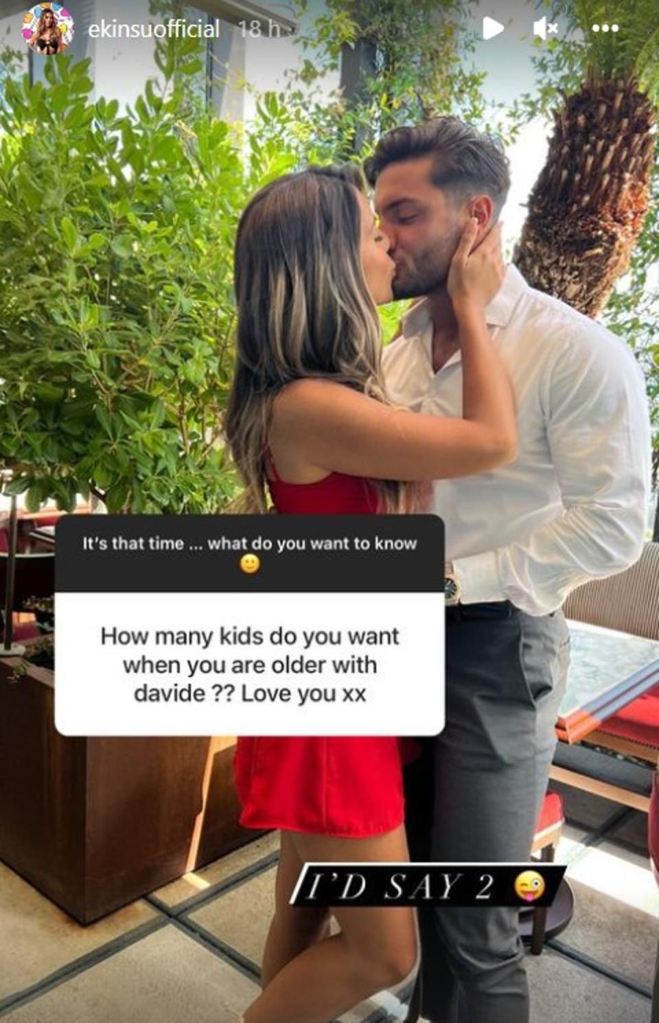 Ekin-Su Culculoglu has revealed she wants two kids with Davide Sanclimenti (Instagram/Ekin-Su Culculoglu)