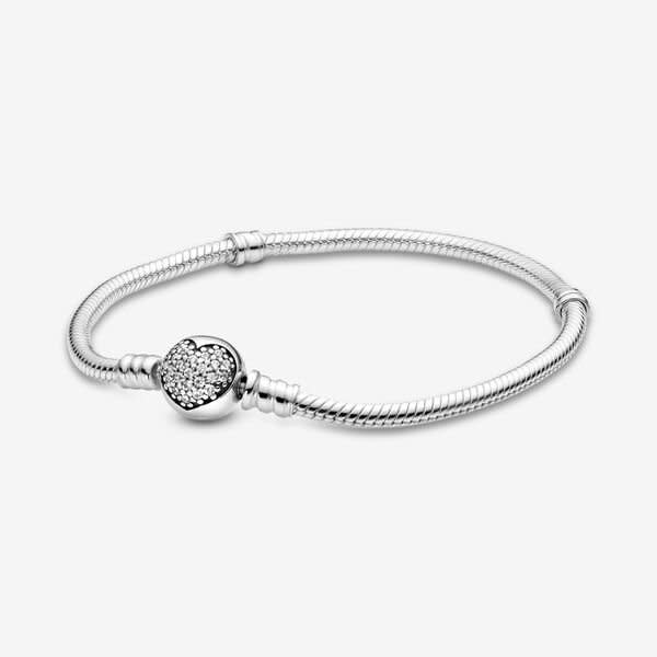 Pandora Moments Sparkling Heart Clasp Snake Chain Bracelet