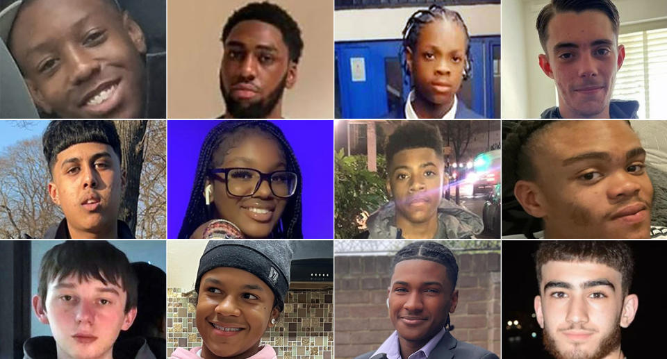 Twelve of the 15 teens killed in London this year. (PA)