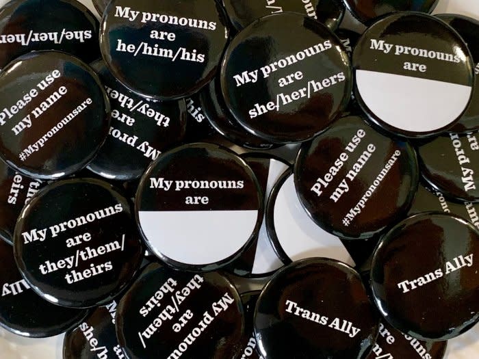 The badges include ‘he’, ‘her, ‘they’ [Image: Twitter/ @BrightonHoveCC]