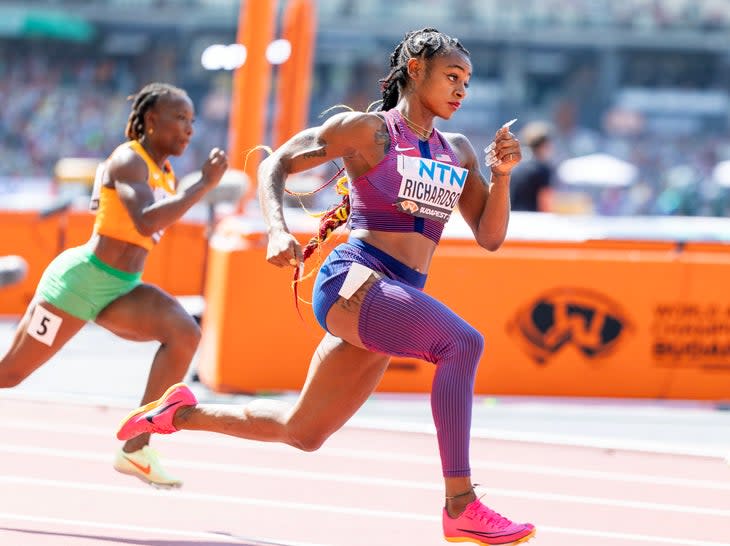 <span class="article__caption">BUDAPEST, HUNGARY: August 23: Sha’Carri Richardson of the United States in action at the start of the Women’s 200m heat two during the World Athletics Championships, at the National Athletics Centre on August 23rd, 2023 in Budapest, Hungary. (Photo by Tim Clayton/Corbis via Getty Images)</span>