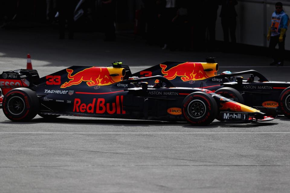 The two Red Bulls crashed after battling for position, resulting in a double retirement. (Getty Images)