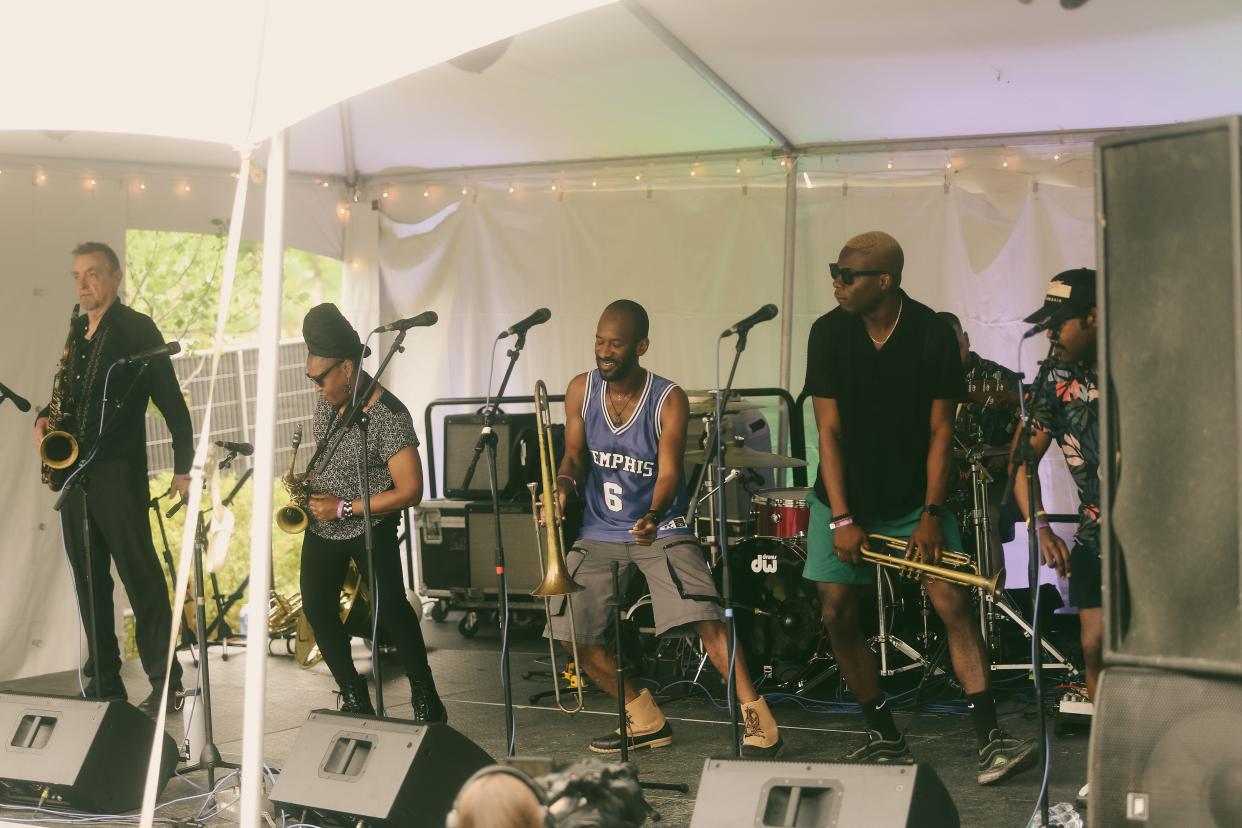 Lucky 7 Brass Band performs at RiverBeat Music Festival on Friday, May 03, 2024, at Tom Lee Park in Downtown Memphis.