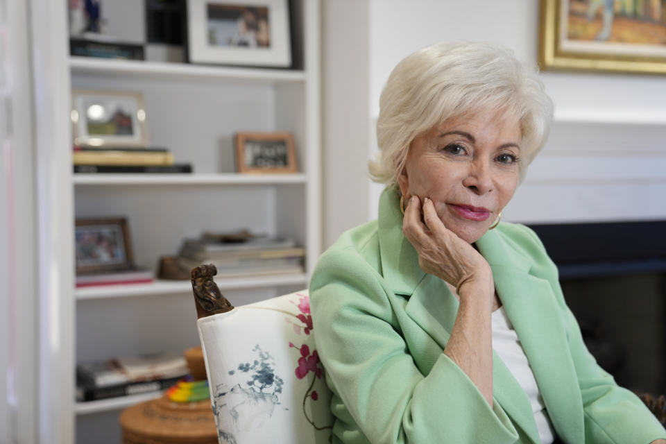 Author Isabel Allende poses at her writing studio in Sausalito, Calif., on April 12, 2023, to promote her latest book "The Wind Knows My Name." (AP Photo/Eric Risberg)