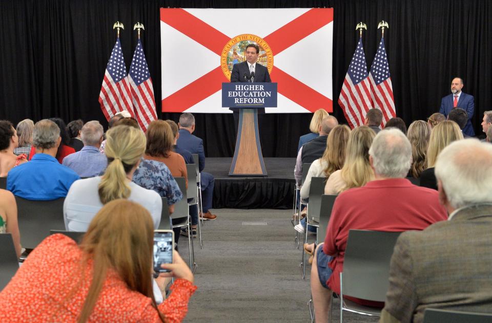 Governor Ron DeSantis announced his proposed legislation to reform higher education in Florida during a press conference Tuesday morning a State College of Florida in Bradenton.  