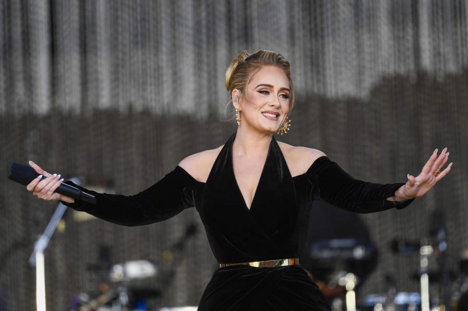 LONDON, ENGLAND - JULY 01: Adele performs on stage as American Express present BST Hyde Park in Hyde Park on July 01, 2022 in London, England. (Photo by Gareth Cattermole/Getty Images for Adele)