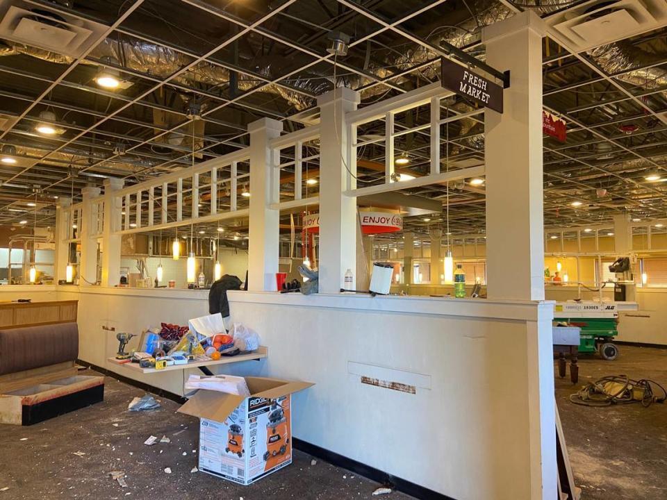 Remnants of the former HomeTown Buffet on West Shaw Avenue in Fresno remain as work starts to transform the space into a Golden Corral restaurant.