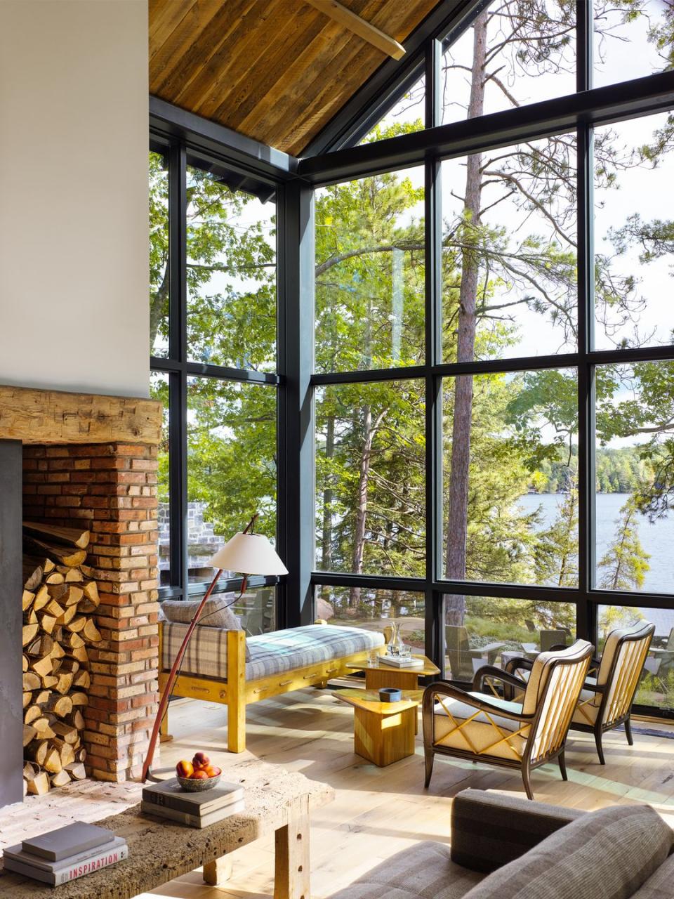 the living room in a michigan lake house