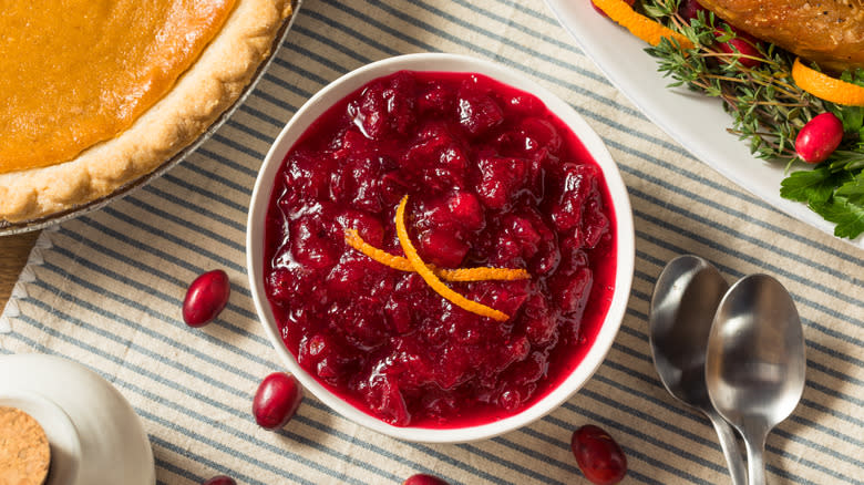 A bowl of cranberry sauce