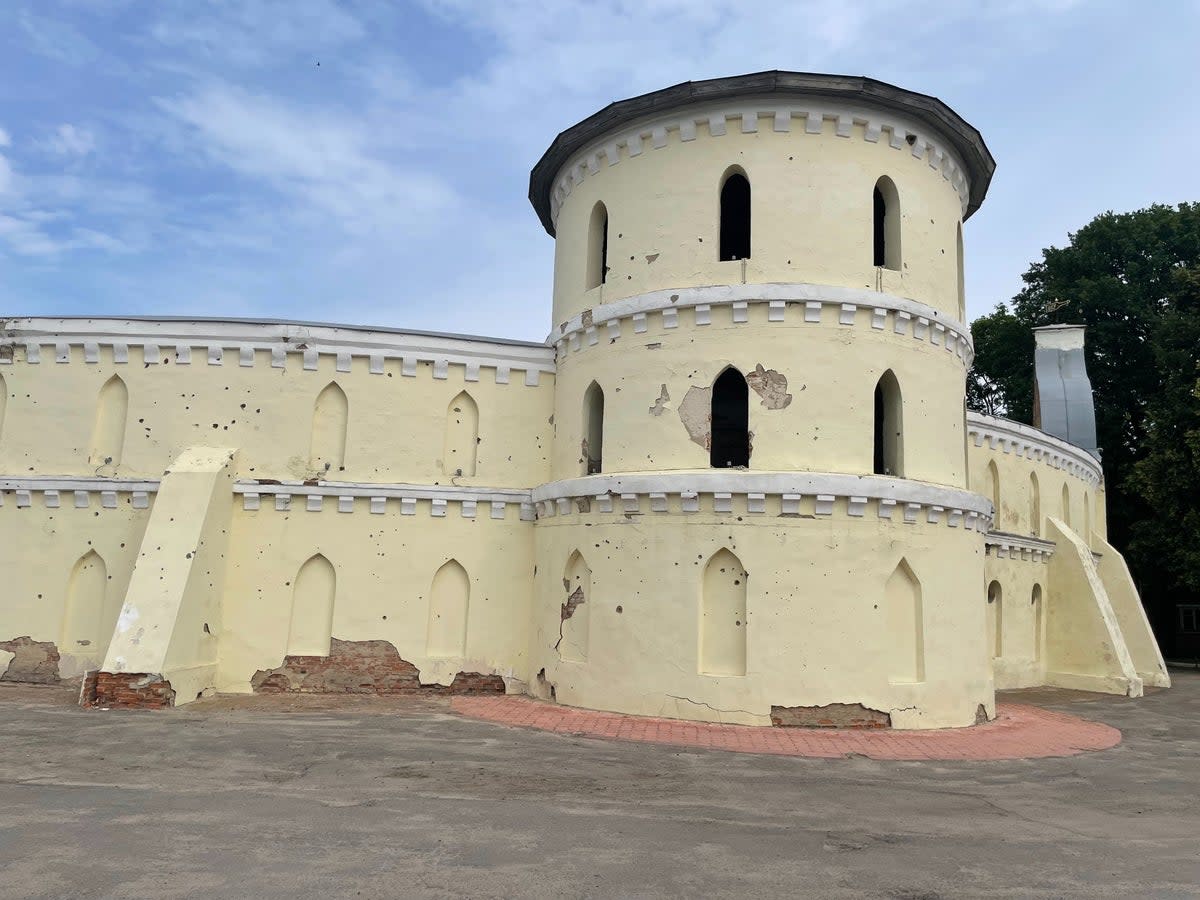 The fortress in the town of Trostyanets, pock-marked by gunfire (Askold Krushelnycky/The Independent)