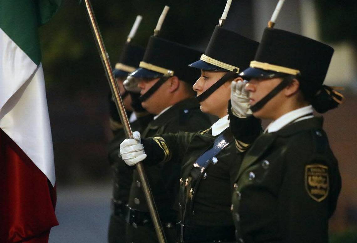 The flag escort from the Autonomous University of Baja California participated in the Grito de Dolores during the Mexican Independence Day celebration at Fresno City College on Sept. 15, 2023.