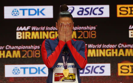 Athletics - IAAF World Indoor Championships 2018 - Arena Birmingham, Birmingham, Britain - March 4, 2018 Serbia's Ivana Spanovic celebrates winning the women's long jump REUTERS/Hannah McKay