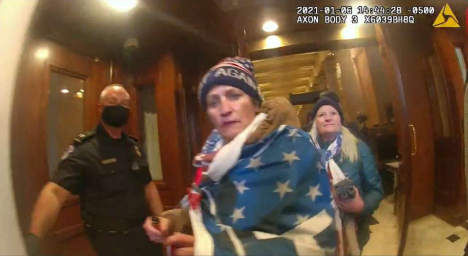 Investigators reviewing footage of the Jan. 6 riot at the U.S. Capitol found that Esther Schwemmer, foreground, and Jennifer Ruth Parks, right, were both in the building.