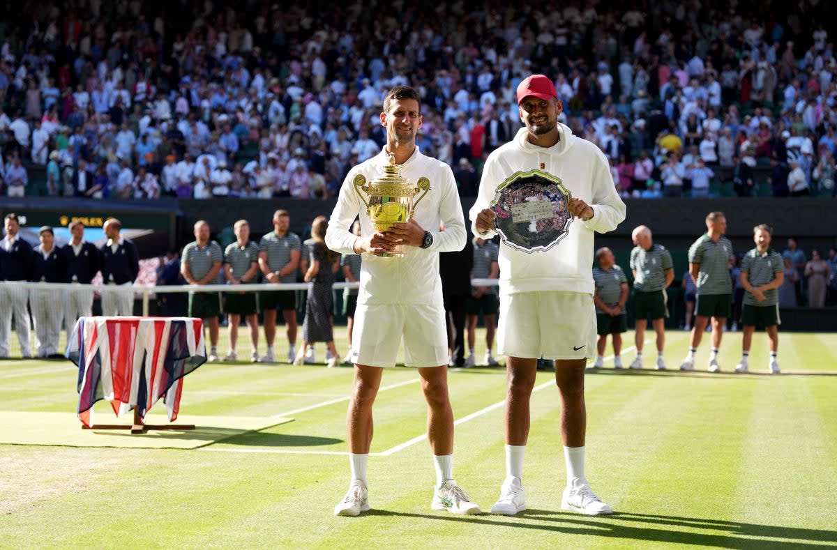 Wimbledon champion Novak Djokovic alongside runner-up Nick Kyrgios (Zac Goodwin/PA) (PA Wire)