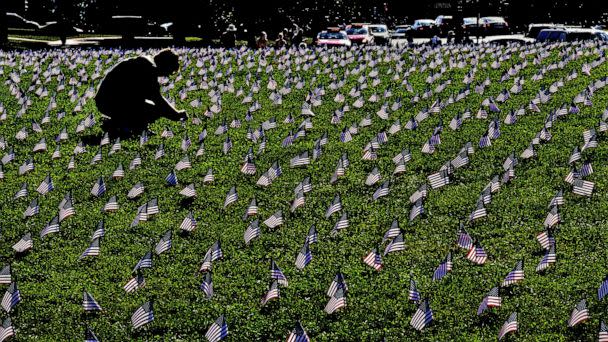 PHOTO: American flags are planted on a grassy area of the National Mall in Washington to represent veterans or service members who died by suicide in 2018, Oct. 4, 2018. (The Washington Post via Getty Images, FILE)