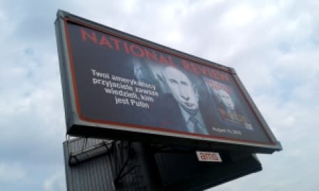 One of several billboards NR placed in Warsaw to showcase the magazine’s longstanding opposition to Putin.