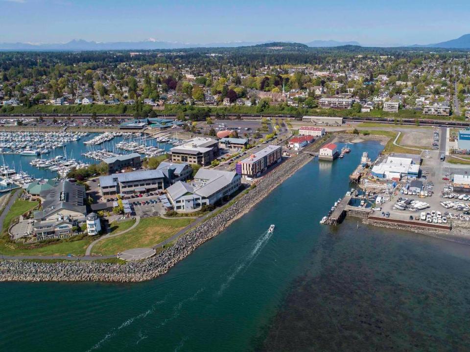 The Washington state Department of Ecology announced that work on the I & J Waterway in Bellingham, Wash., in an aerial view from May 2019, will resume Monday, June 1, 2020. Work on cleaning up contaminated sediment was halted after the coronavirus outbreak.