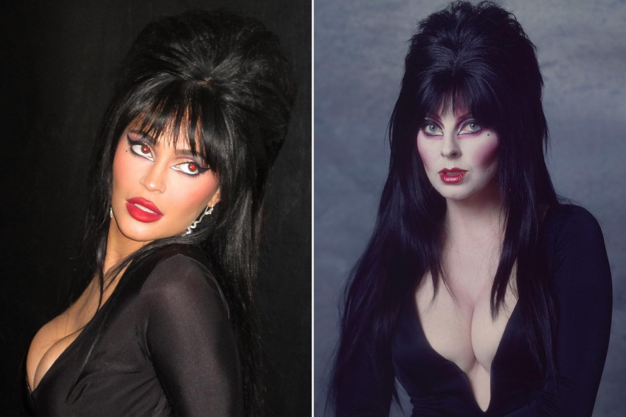 https://www.instagram.com/p/CkXD-QVJWf6/. Kylie Jenner/Instagram; LOS ANGELES - OCTOBER 1983: Cassandra Peterson as Elvira pose for a portrait in October 1983 in Los Angeles, California. (Photo by Aaron Rapoport/Corbis/Getty Images)
