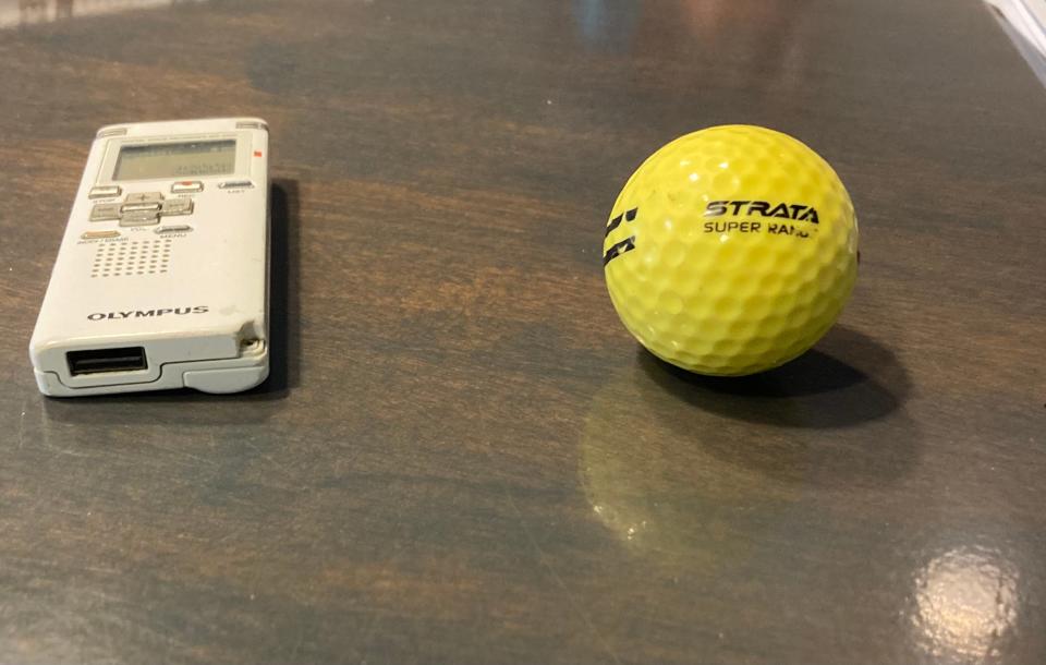 Here is the golf ball that was thrown at Ole Miss coach Lane Kiffin from the Neyland Stadium stands during last year's football game at Tennessee. The ball resides in a drawer in Kiffin's desk.