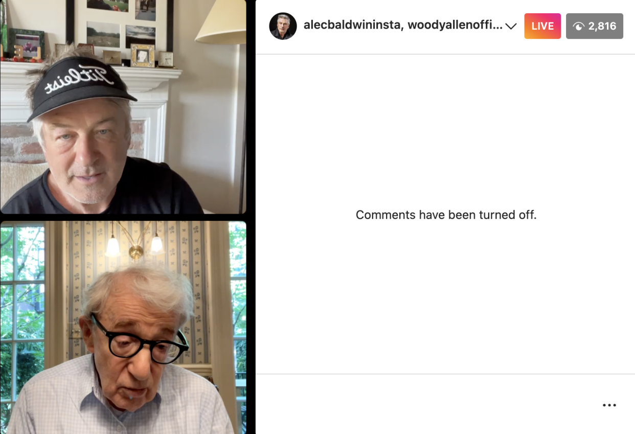 Alec Baldwin disabled comments for his Instagram Live with Woody Allen. (Screenshot: Alec Baldwin via Instagram)