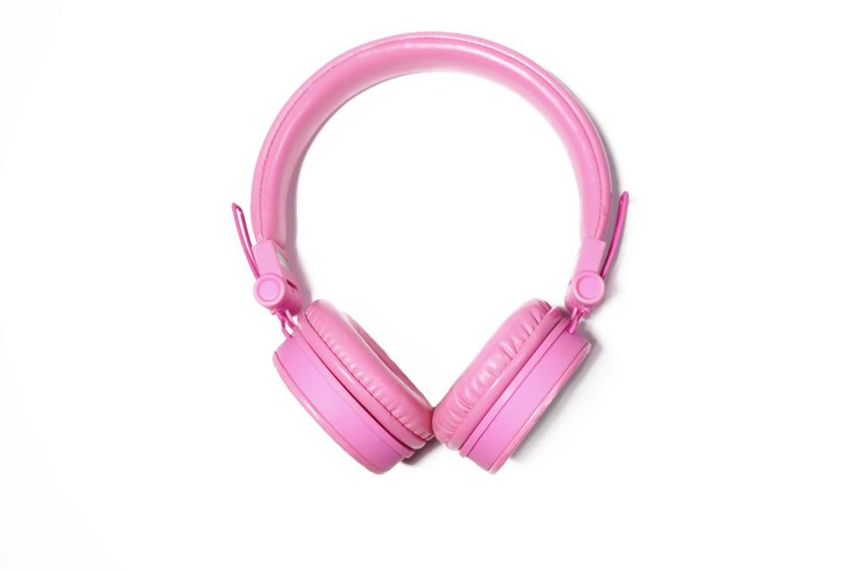 pink headphones on white background