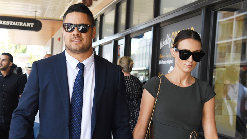 Seen here, Jarryd Hayne and his partner leave court after the former NRL player's rape trial.