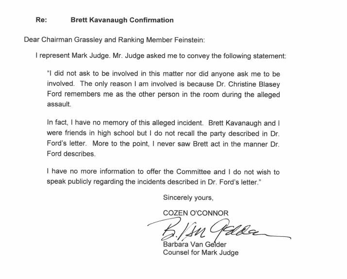 Judge's attorney sent his statement to Senate Judiciary Committee leaders on Tuesday. (Photo: Senate Judiciary Comittee)