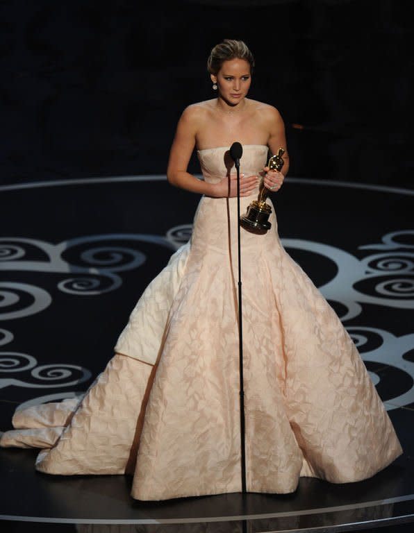 Best Actress winner Jennifer Lawrence addresses the audience at the 85th Annual Academy Awards on February 24, 2013 in Hollywood, California. Lawrence was crowned best actress for "Silver Linings Playbook."