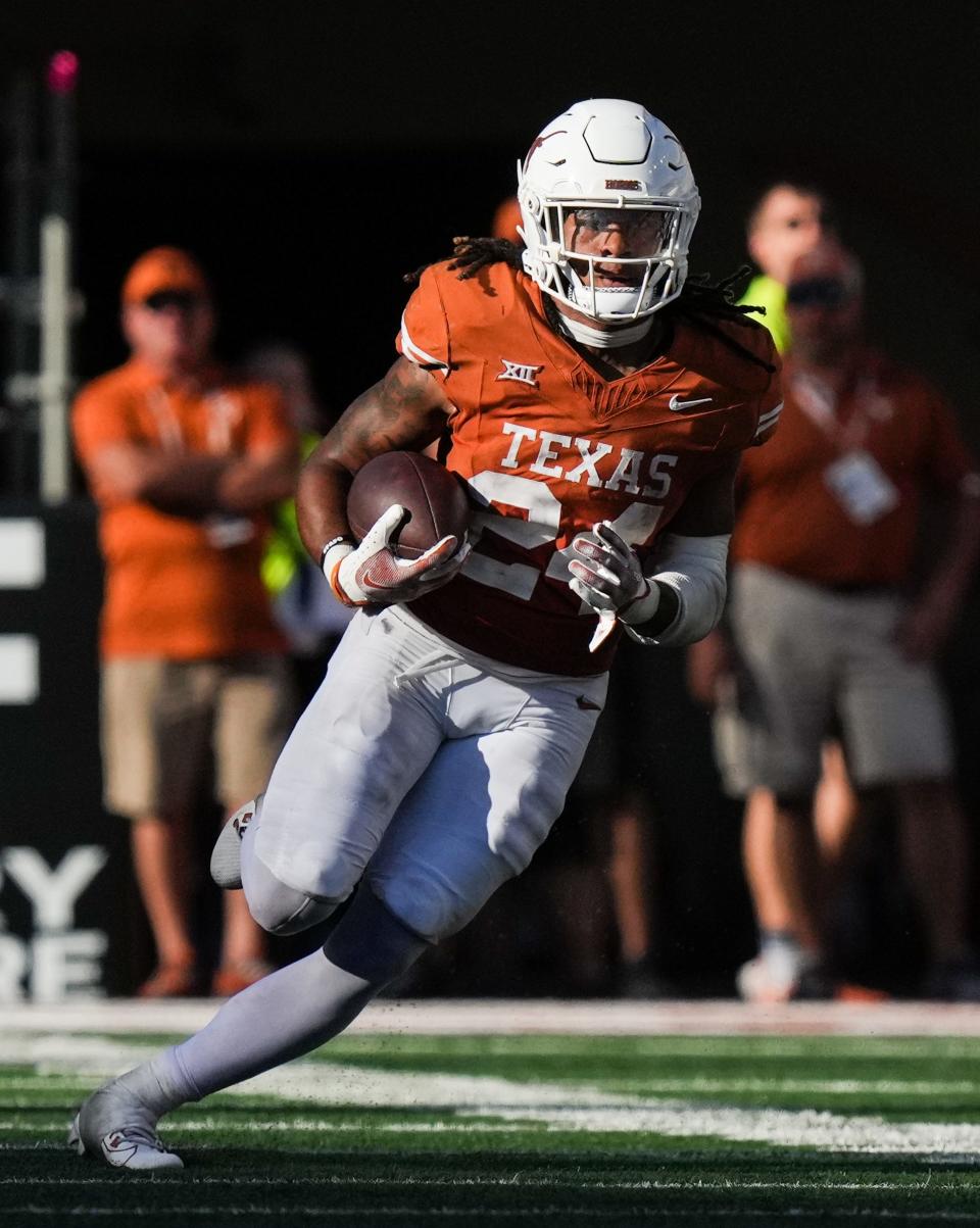 Running back Jonathon Brooks, carrying the ball against Kansas last month, has 726 yards on the ground and ranks second in the FBS in rushing.