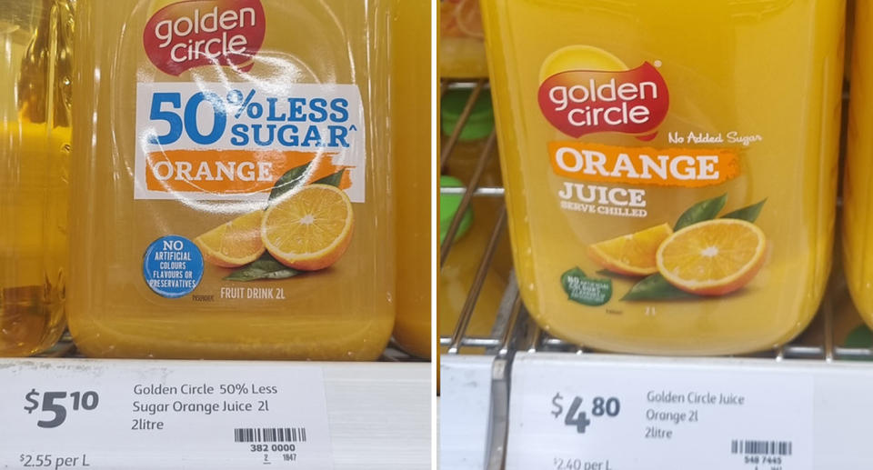 The Coles shopper noticed a small detail on the Golden Circle Orange Juice before questioning the 'expensive' price. Source: Reddit