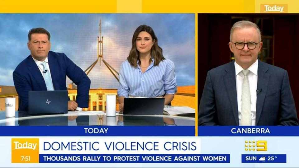The prime minister Anthony Albanese has appeared on Channel Nine’s Today, addressing controversy around yesterday’s rallies against gendered violence.