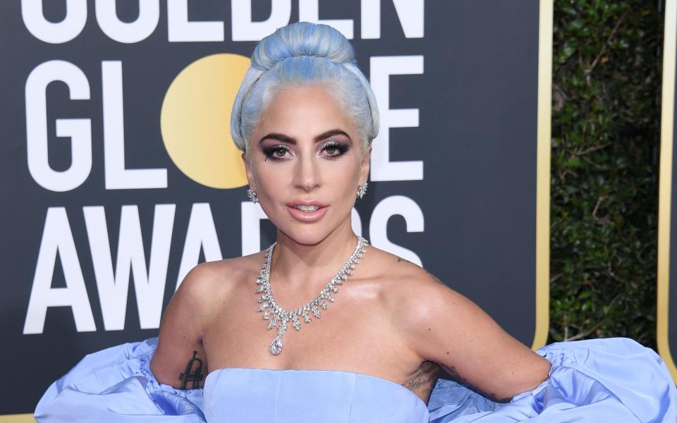 Lady Gaga opted for periwinkle blue hair at the Golden Globes - Getty