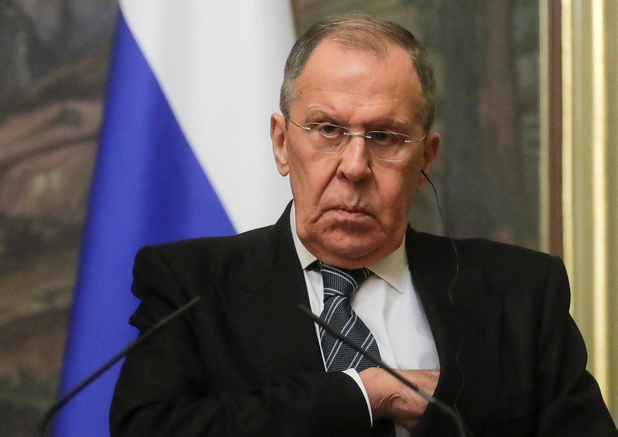 Lavrov at a news conference in Moscow on Tuesday (Reuters)