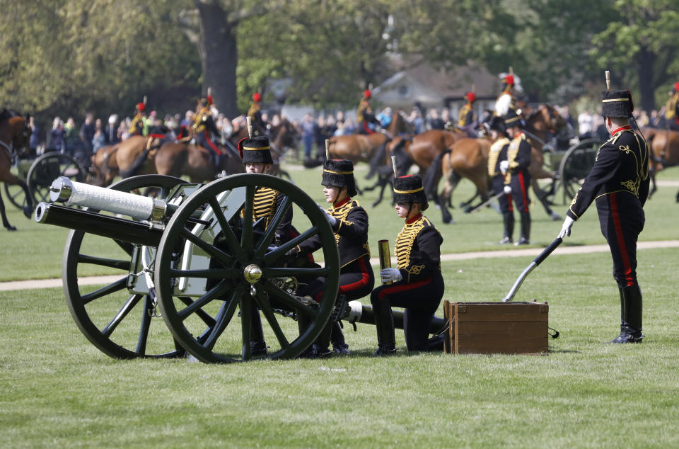 Several events have already been held in the UK for the Platinum Jubilee, such as this 41 Gun Salute on the Queen's birthday. (Getty)