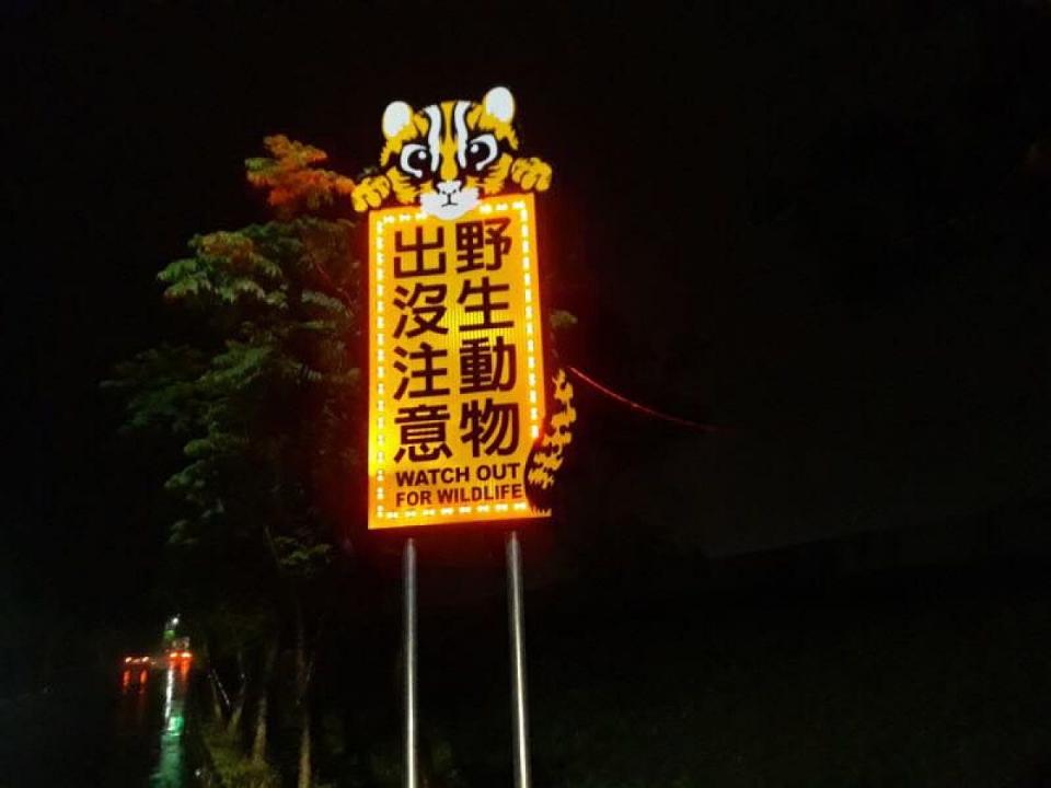 苗栗石虎熱區夜間仍有提醒減速告示，以減少石虎路殺。（圖：民眾提供）