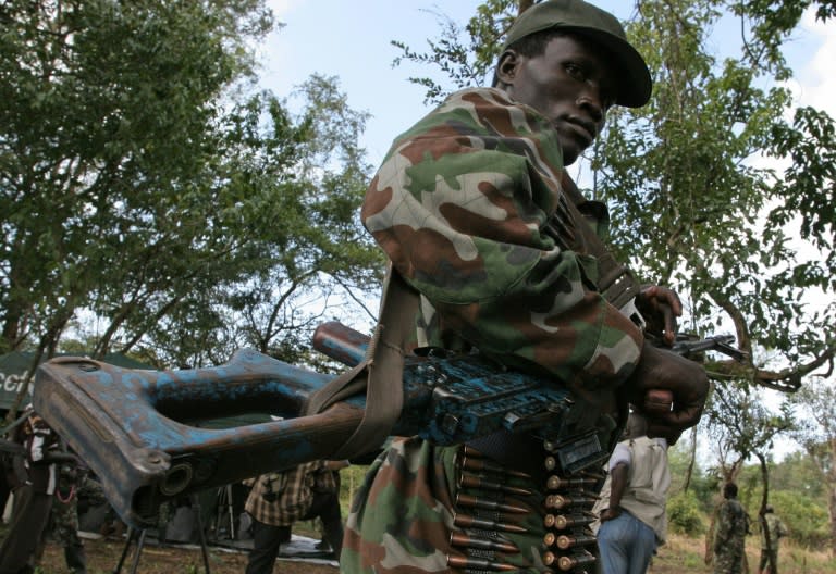 An armed fighter of the Lord's Resistance Army (LRA) -- who are accused of kidnapping tens of thousands of children during its nearly three-decade long insurgency in Uganda