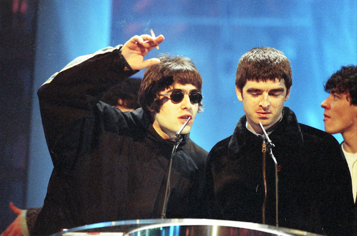 Liam and Noel Gallagher of Oasis attend The BRIT Awards 1995. (Getty)