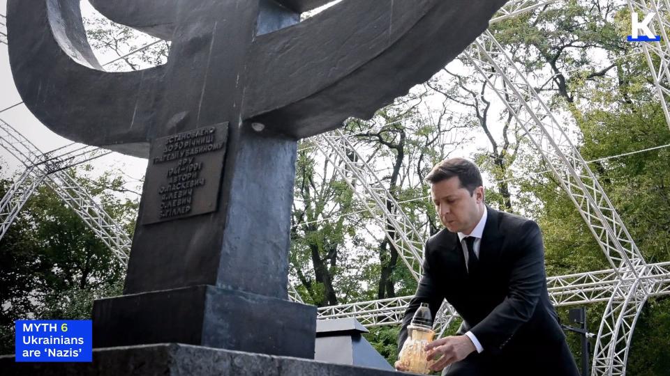 Ukraine's President Volodymyr Zelensky honors the victims of the Holocaust killed in Babyn Yar, among the deadliest single massacre of Jews in World War Two, in Kyiv on Sept. 29, 2022. (Ukrainian President's Office) 