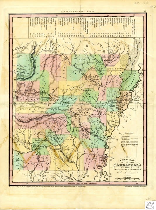 County map of Arkansas in 1836