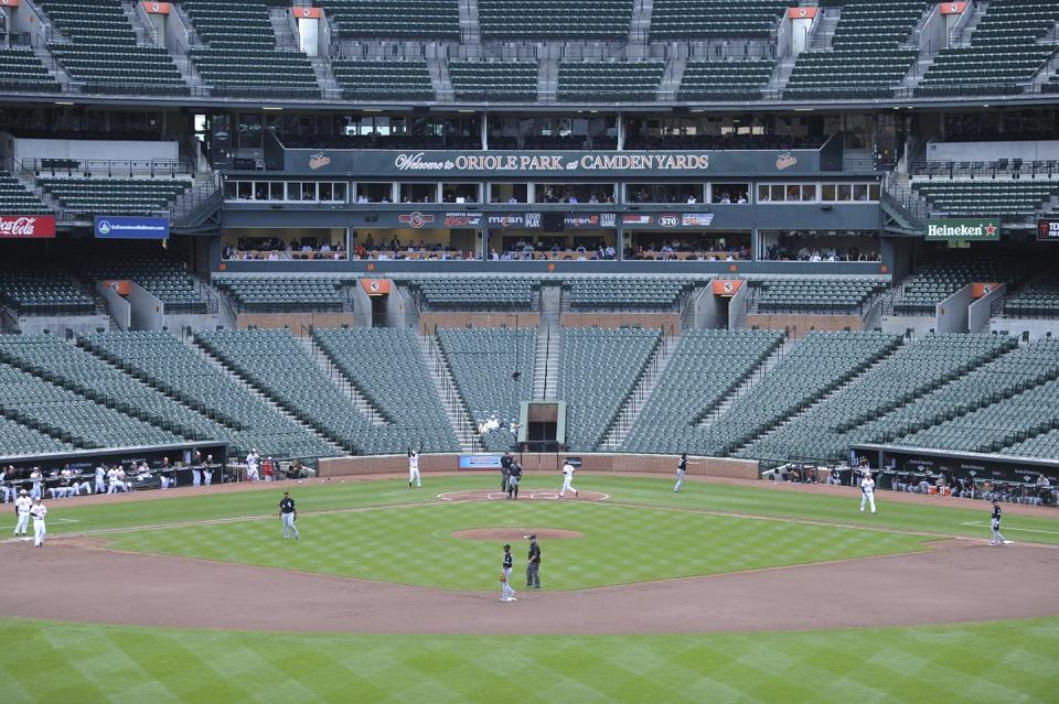 <span class="caption">In 2015, Baltimore’s Camden Yards was closed to fans because of rioting prompted by the death of Freddie Gray.</span> <span class="attribution"><a class="link " href="http://www.apimages.com/metadata/Index/Virus-Outbreak-Empty-Stadiums/02eb847ef0974ed89c65e5e1cf44010e/10/0" rel="nofollow noopener" target="_blank" data-ylk="slk:AP Photo/Gail Burton, File;elm:context_link;itc:0;sec:content-canvas">AP Photo/Gail Burton, File</a></span>