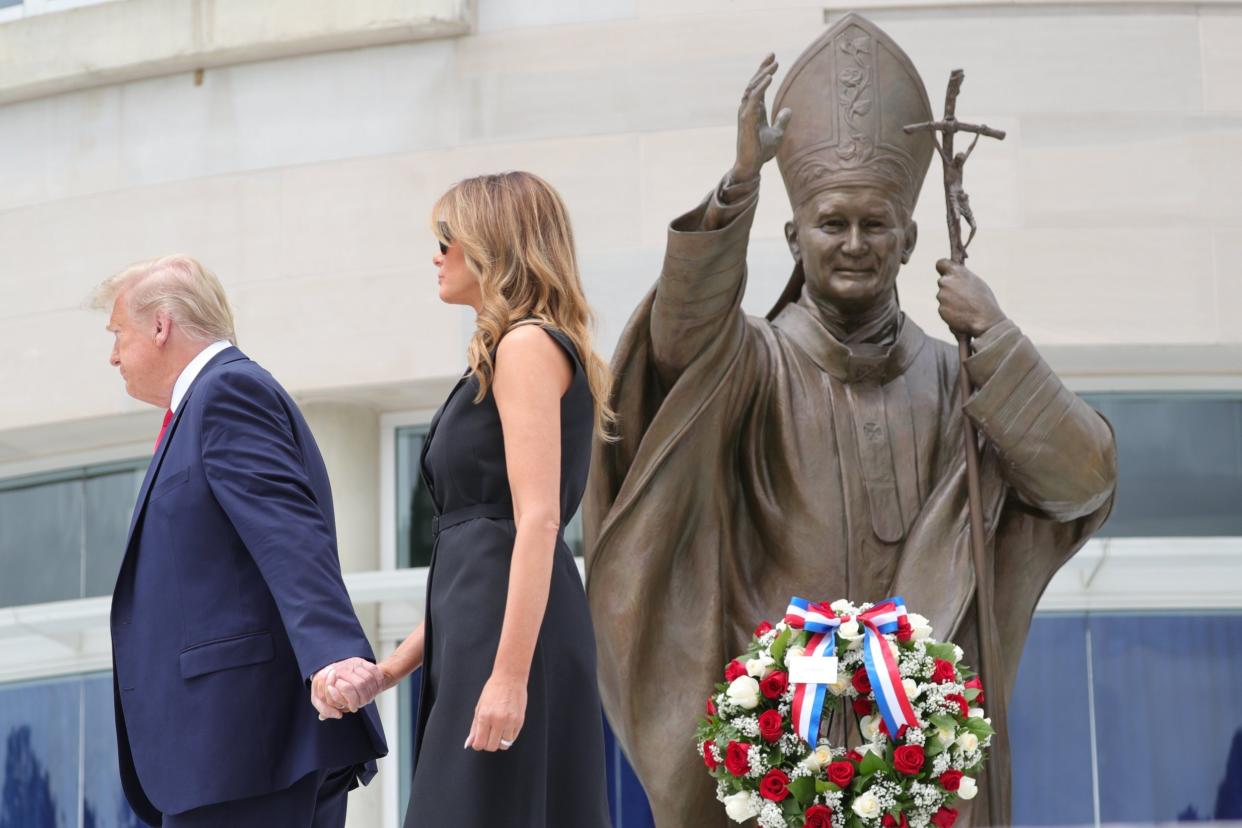 Donald Trump and first lady Melania Trump visit Saint John Paul II National Shrine in Washington, DC: REUTERS