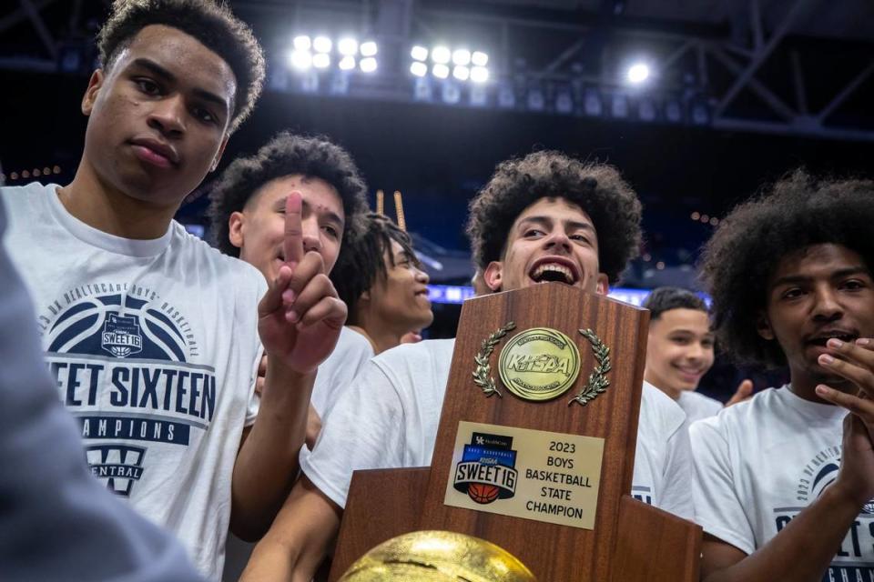 Warren Central defeated George Rogers Clark to win the boys state tournament in 2023. The Dragons open defense of their championship Tuesday night in the 14th District Tournament at South Warren against the host school.