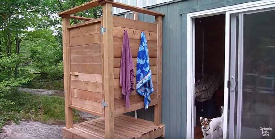 outdoor showers simple wood